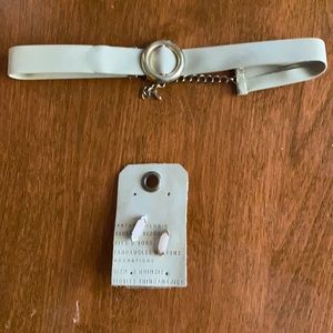 Tan choker, Anthro earring & leather drop earrings